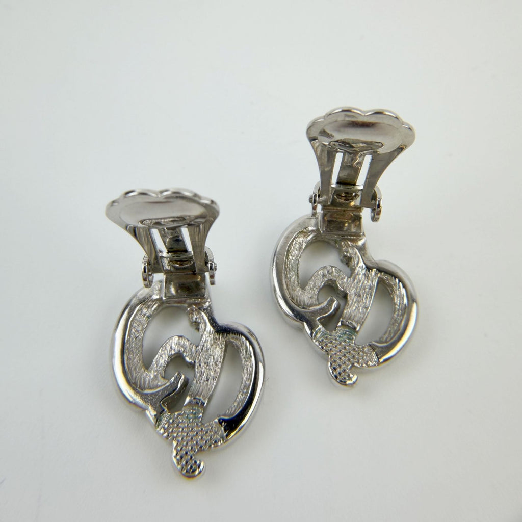 Dior Knot Motif Earrings Plated Rhinestone Silver Vintage — view 4