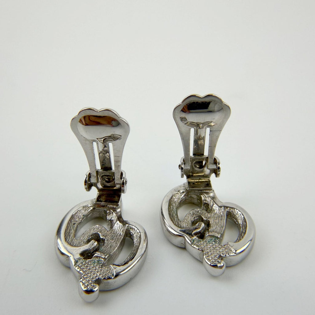 Dior Knot Motif Earrings Plated Rhinestone Silver Vintage — view 5