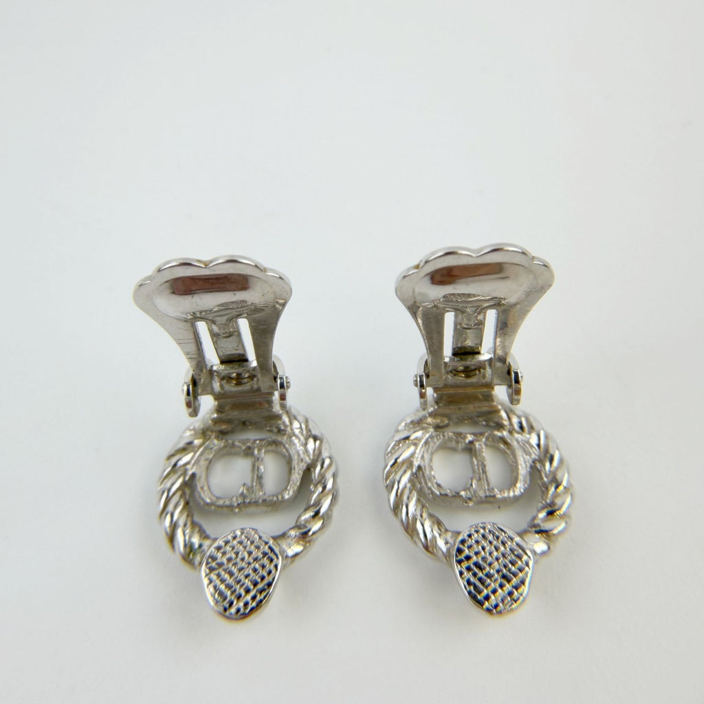 Dior CD Logo Rope Motif Earrings Plated Silver Vintage — view 4