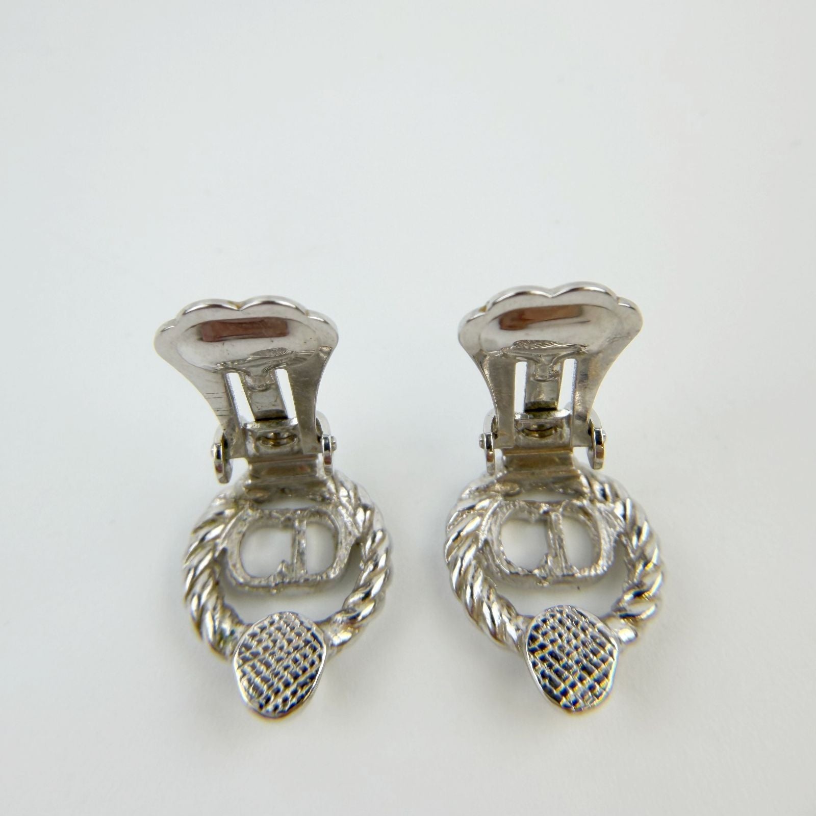 Dior CD Logo Rope Motif Earrings Plated Silver Vintage — view 4