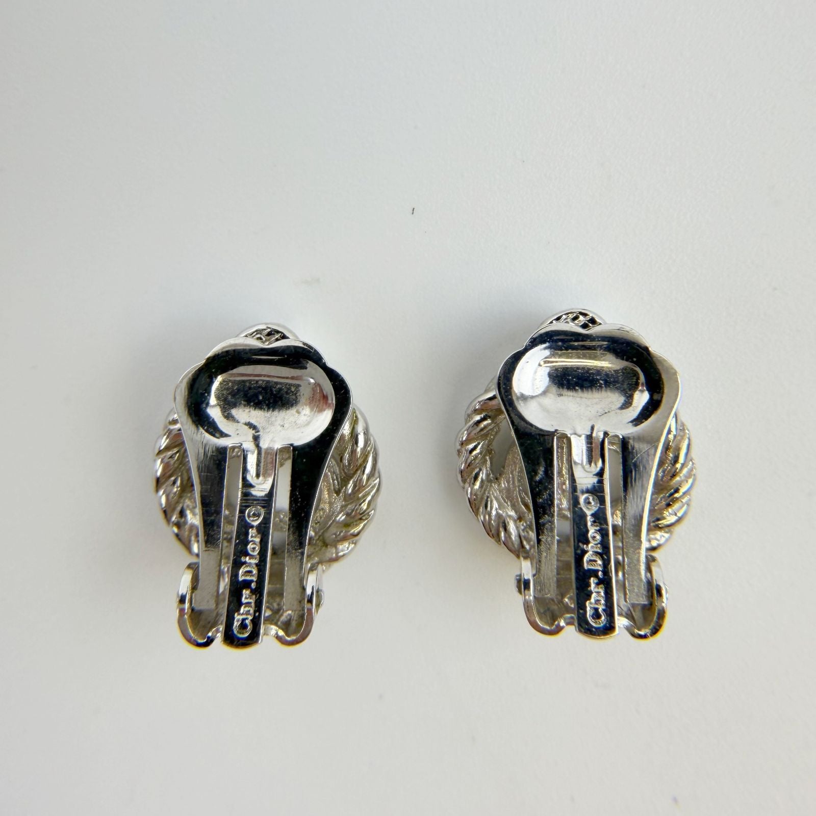 Dior CD Logo Rope Motif Earrings Plated Silver Vintage — view 3