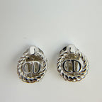 Dior CD Logo Rope Motif Earrings Plated Silver Vintage — view 2