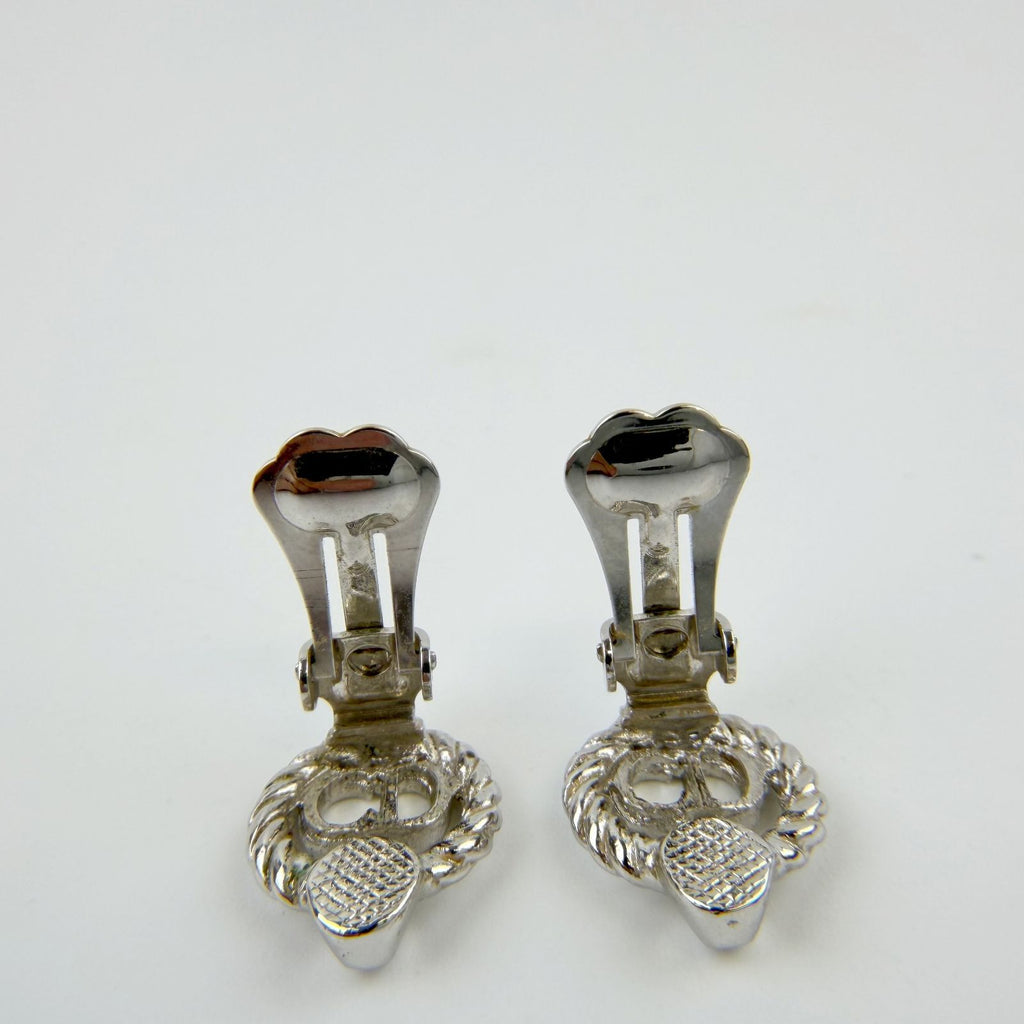 Dior CD Logo Rope Motif Earrings Plated Silver Vintage — view 5
