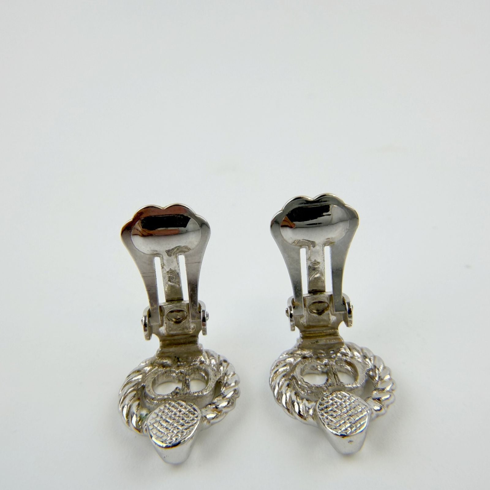 Dior CD Logo Rope Motif Earrings Plated Silver Vintage — view 5
