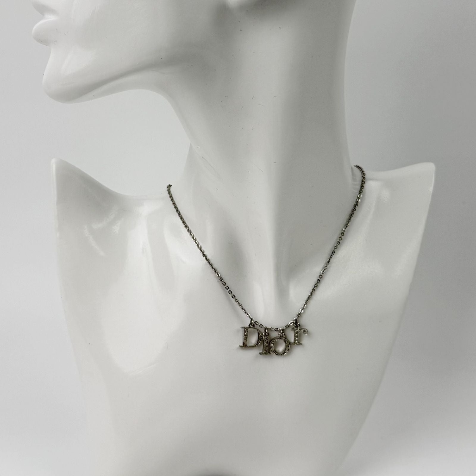 Dior Logo Charm Necklace Plated Silver Vintage