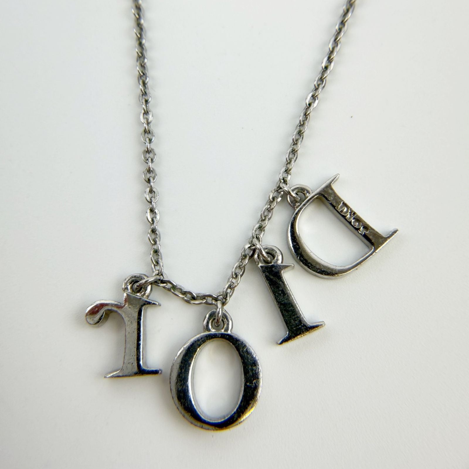 Dior Logo Charm Necklace Plated Silver Vintage — view 5