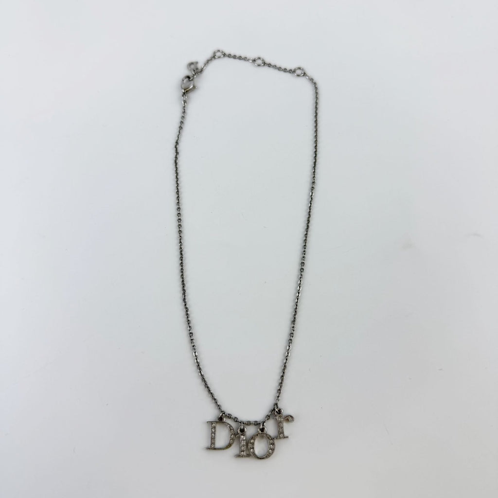 Dior Logo Charm Necklace Plated Silver Vintage — view 2