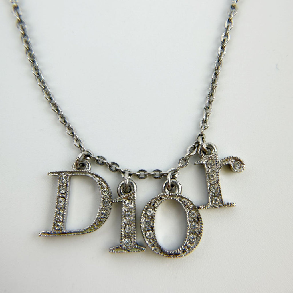 Dior Logo Charm Necklace Plated Silver Vintage — view 3