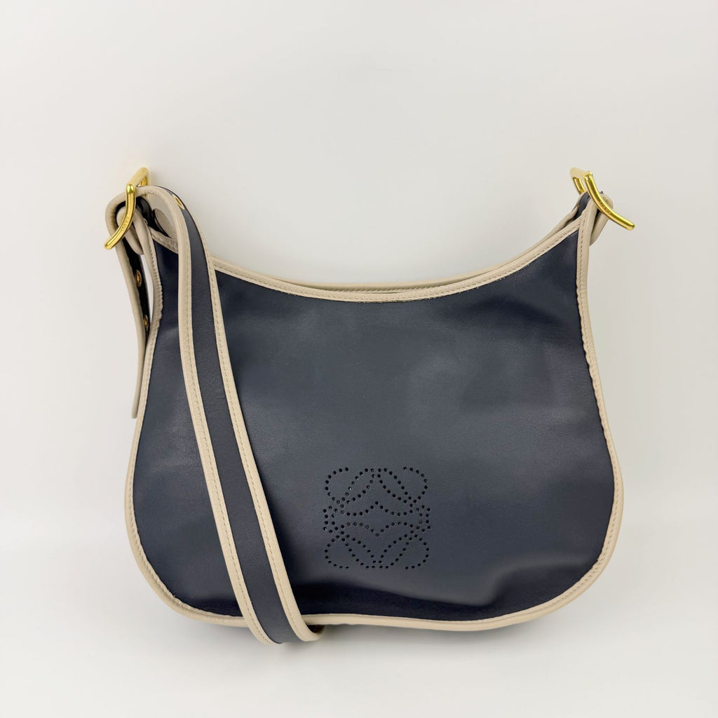 Loewe Anagram Leather Shoulder Bag Navy Beige Vintage — view 2
