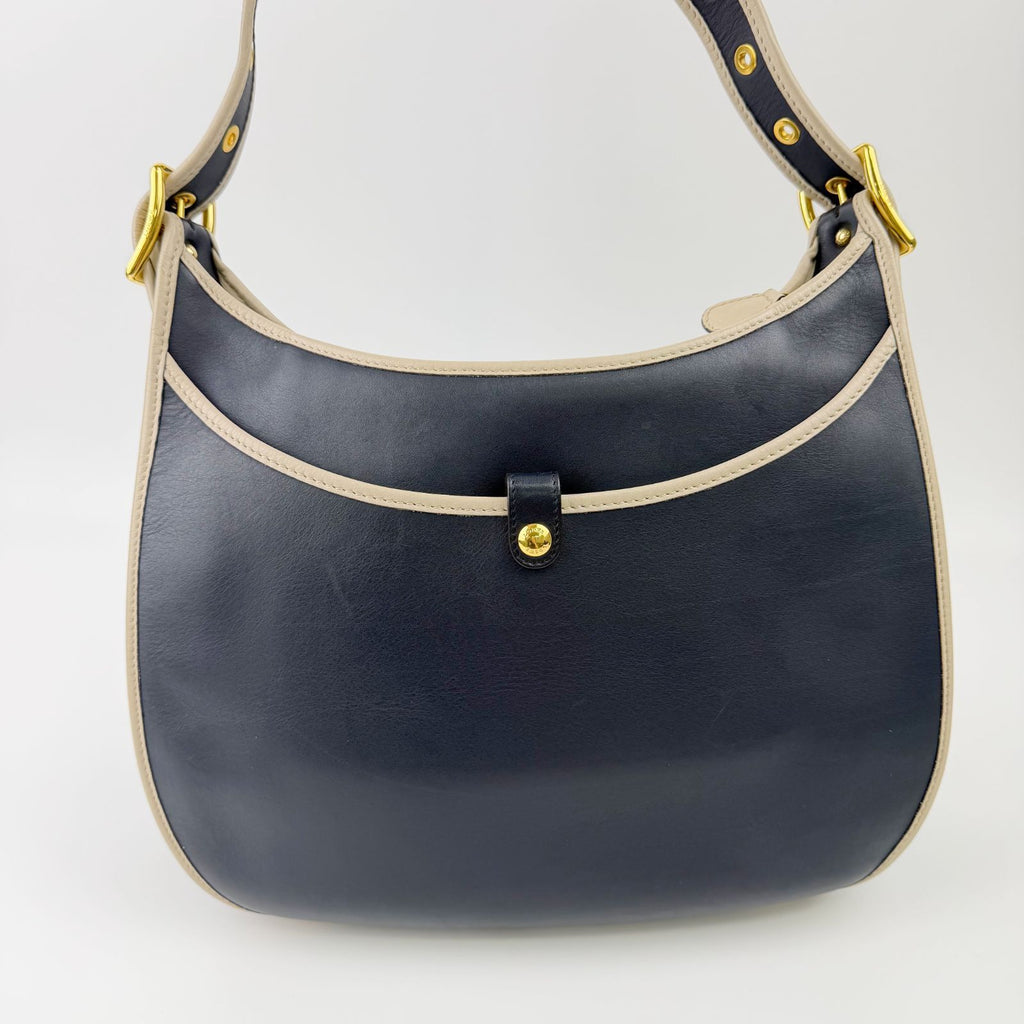 Loewe Anagram Leather Shoulder Bag Navy Beige Vintage — view 4