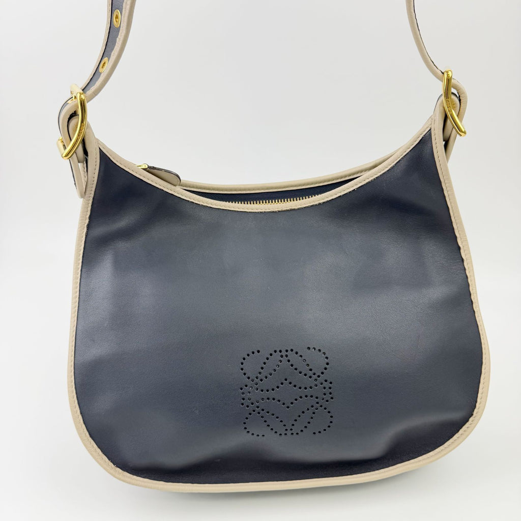 Loewe Anagram Leather Shoulder Bag Navy Beige Vintage — view 3