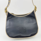 Loewe Anagram Leather Shoulder Bag Navy Beige Vintage — view 3