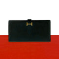 Hermes Bearn Souffle Veau Epsom Wallet Bill Purse Coin Black