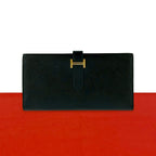 Hermes Bearn Souffle Veau Epsom Wallet Bill Purse Coin Black