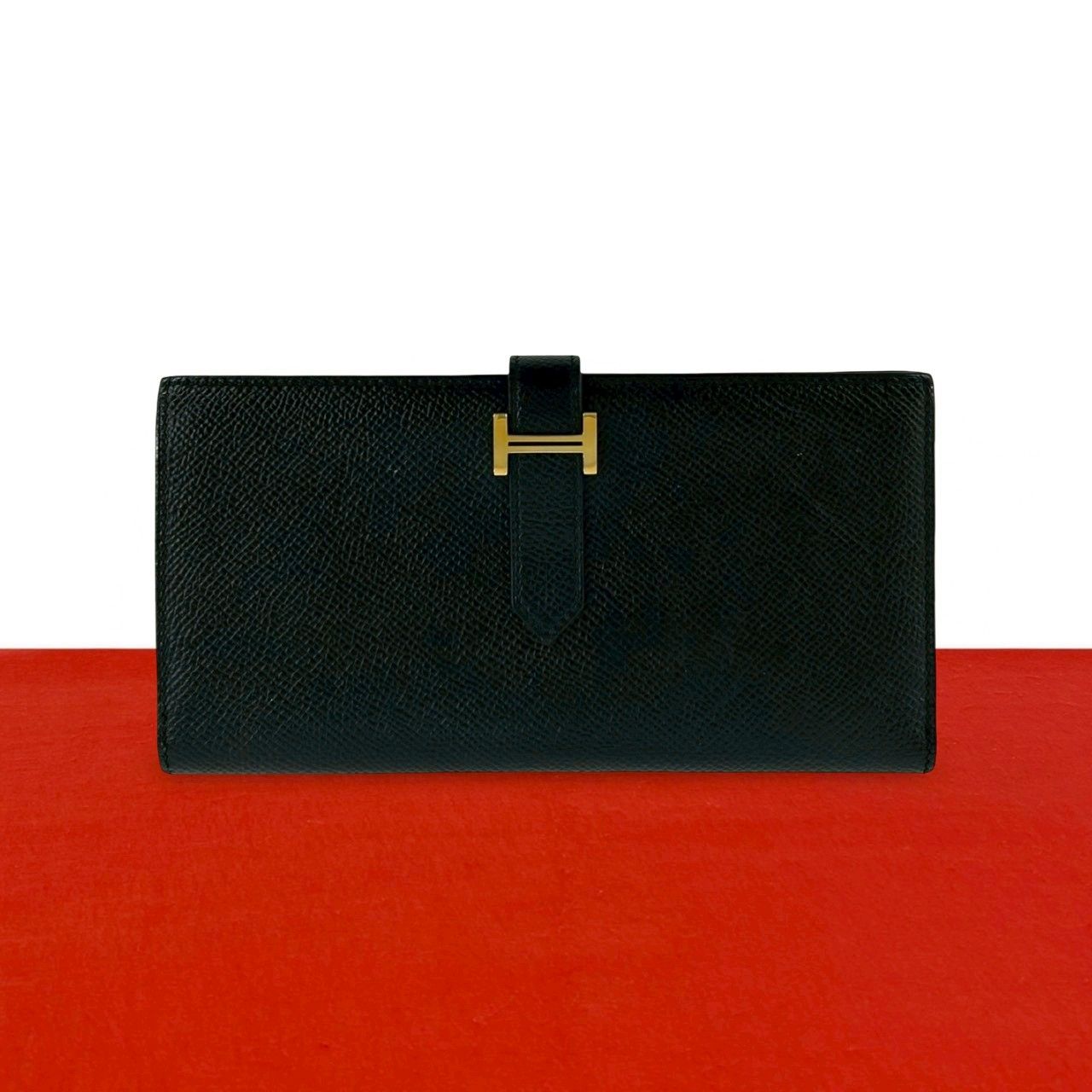 Hermes Bearn Souffle Veau Epsom Wallet Bill Purse Coin Black