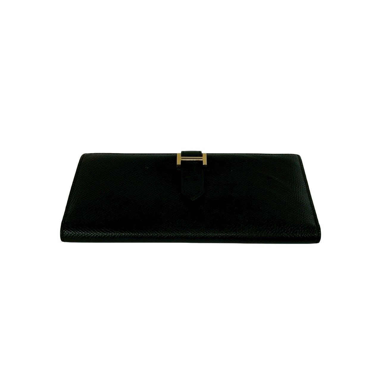 Hermes Bearn Souffle Veau Epsom Wallet Bill Purse Coin Black — view 6