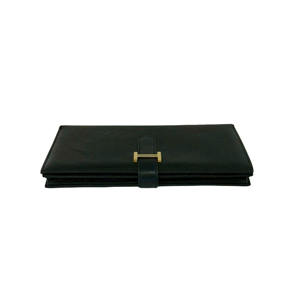 Hermes Bearn Souffle Veau Epsom Wallet Bill Purse Coin Black — view 3