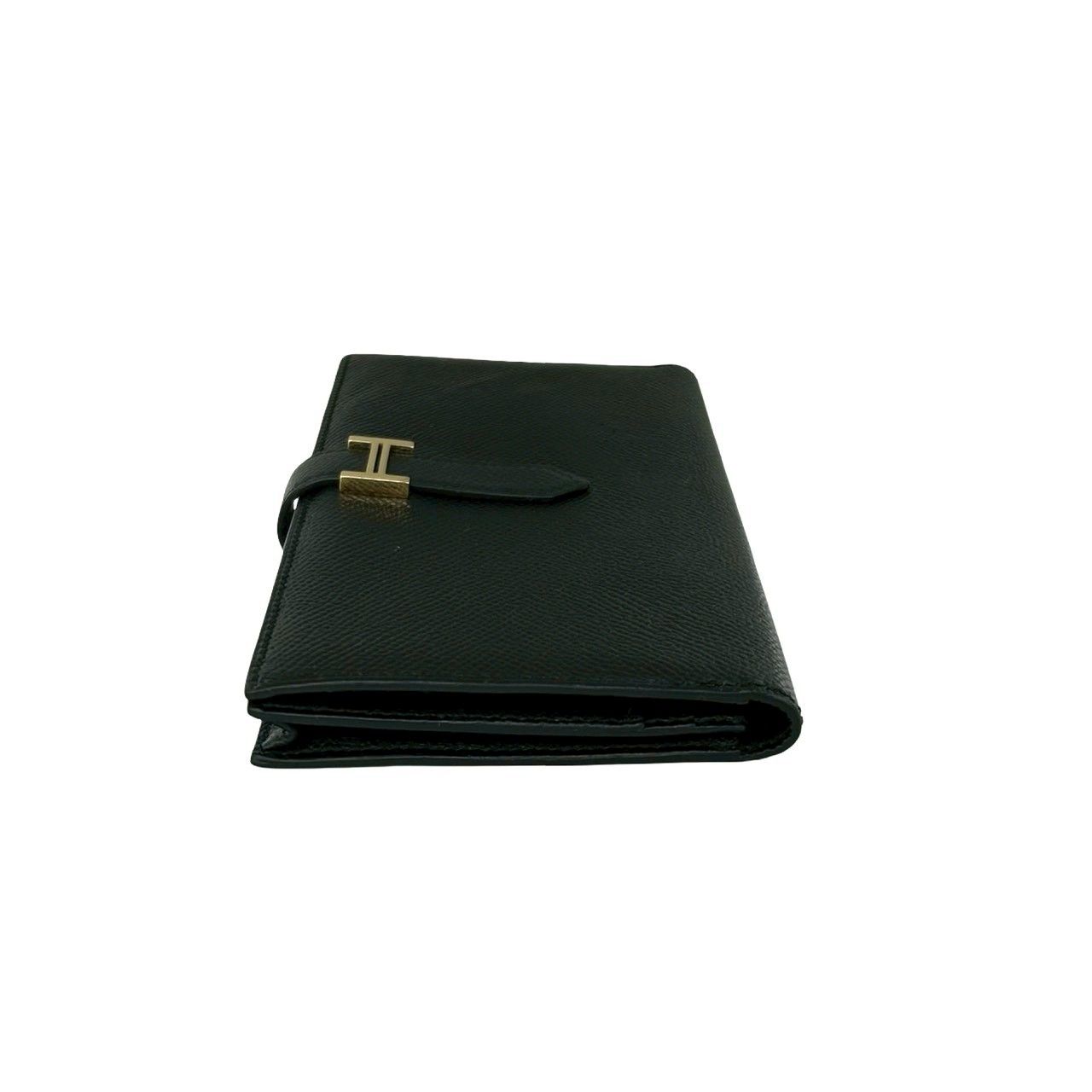 Hermes Bearn Souffle Veau Epsom Wallet Bill Purse Coin Black — view 4