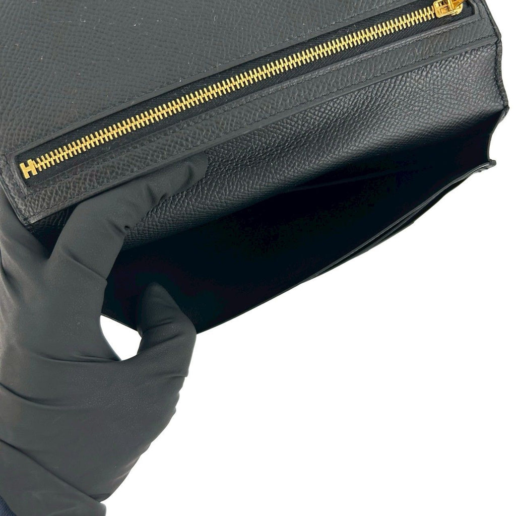 Hermes Bearn Souffle Veau Epsom Wallet Bill Purse Coin Black — view 8