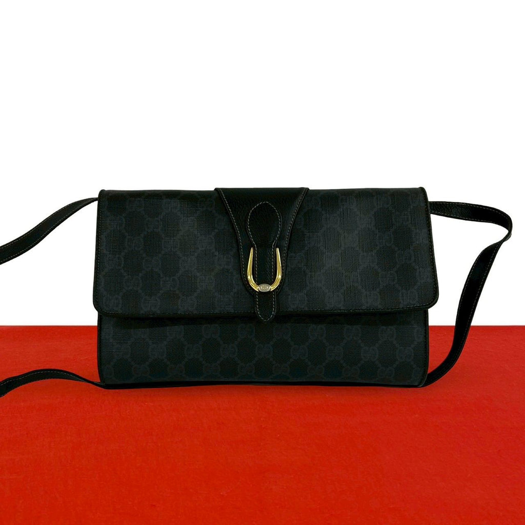 Gucci Vintage GG Logo Leather Shoulder Bag Pochette Crossbody Black