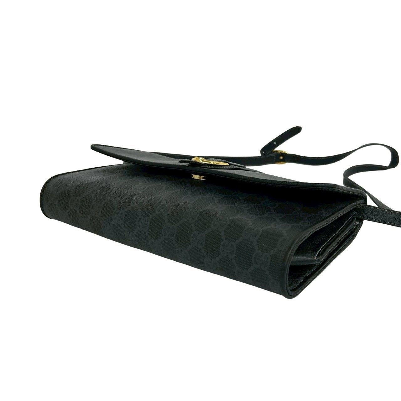 Gucci Vintage GG Logo Leather Shoulder Bag Pochette Crossbody Black — view 8