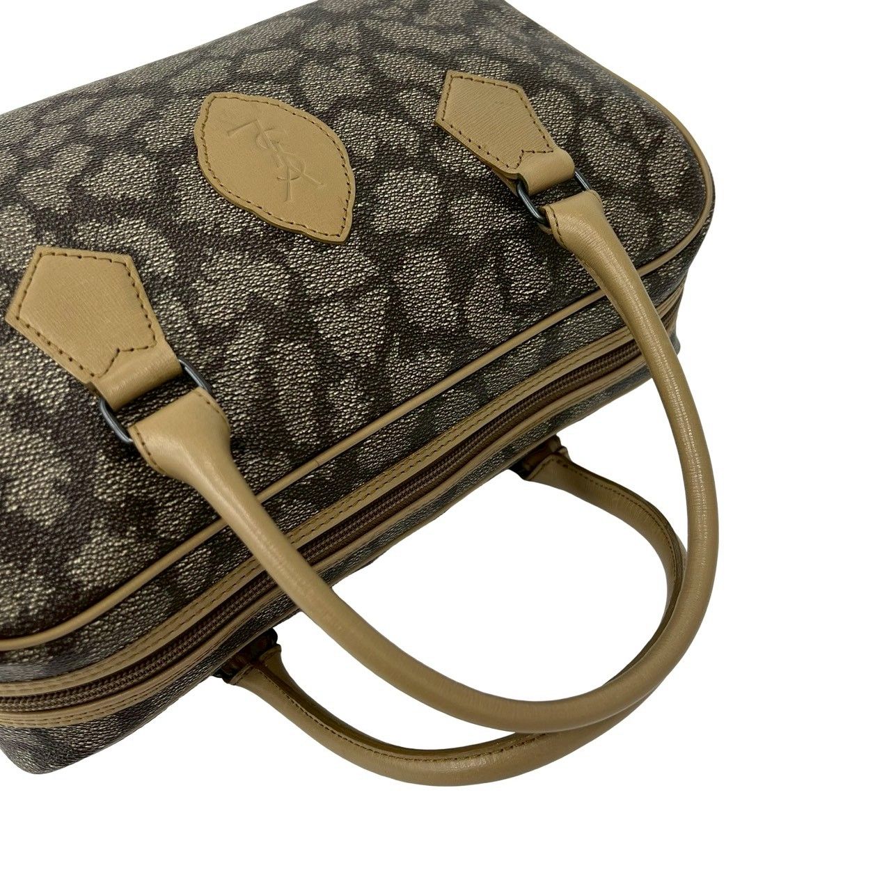 Saint Laurent YSL Logo Giraffe Pattern Leather Boston Bag Beige Brown — view 4