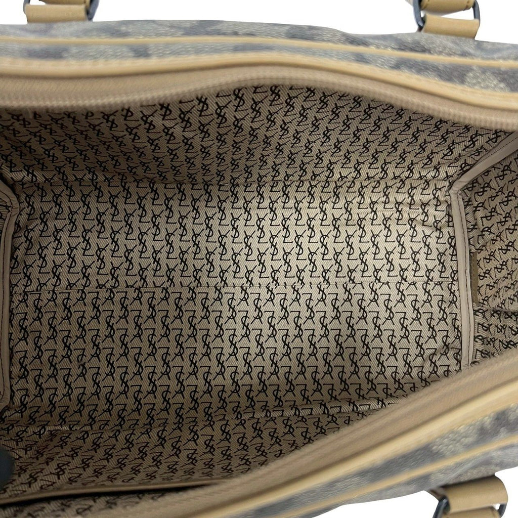 Saint Laurent YSL Logo Giraffe Pattern Leather Boston Bag Beige Brown — view 9