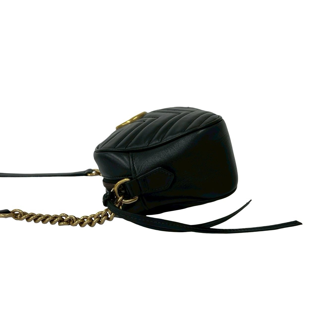 Gucci GG Marmont Logo Quilted Leather Chain Shoulder Bag Pochette Black — view 5