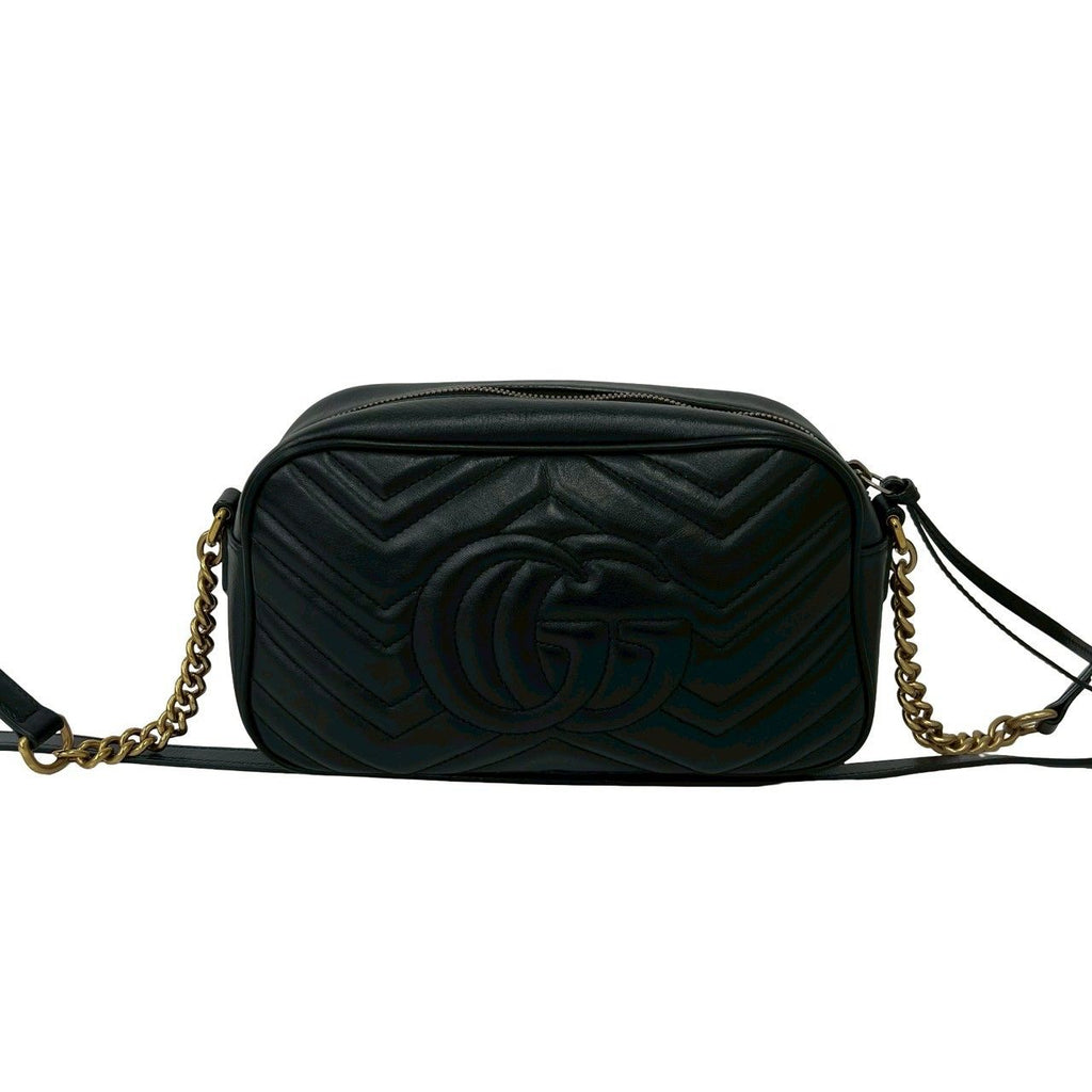 Gucci GG Marmont Logo Quilted Leather Chain Shoulder Bag Pochette Black — view 3