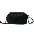 Gucci GG Marmont Logo Quilted Leather Chain Shoulder Bag Pochette Black — view 3