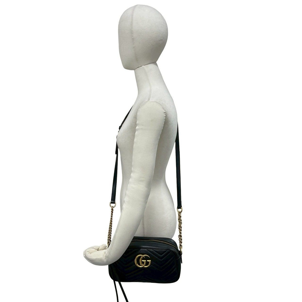 Gucci GG Marmont Logo Quilted Leather Chain Shoulder Bag Pochette Black — view 2