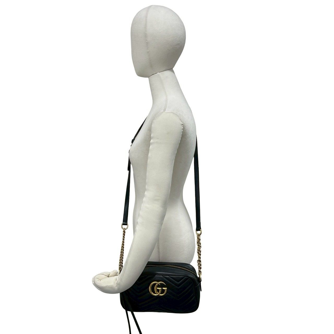 Gucci GG Marmont Logo Quilted Leather Chain Shoulder Bag Pochette Black — view 2