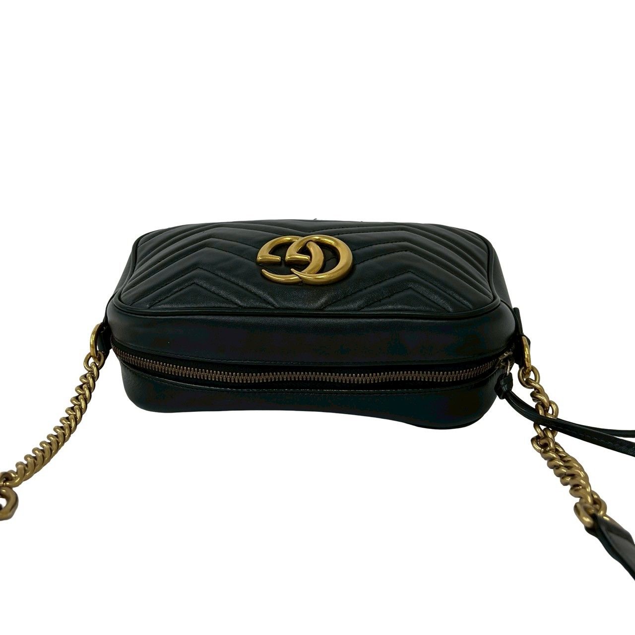 Gucci GG Marmont Logo Quilted Leather Chain Shoulder Bag Pochette Black — view 4