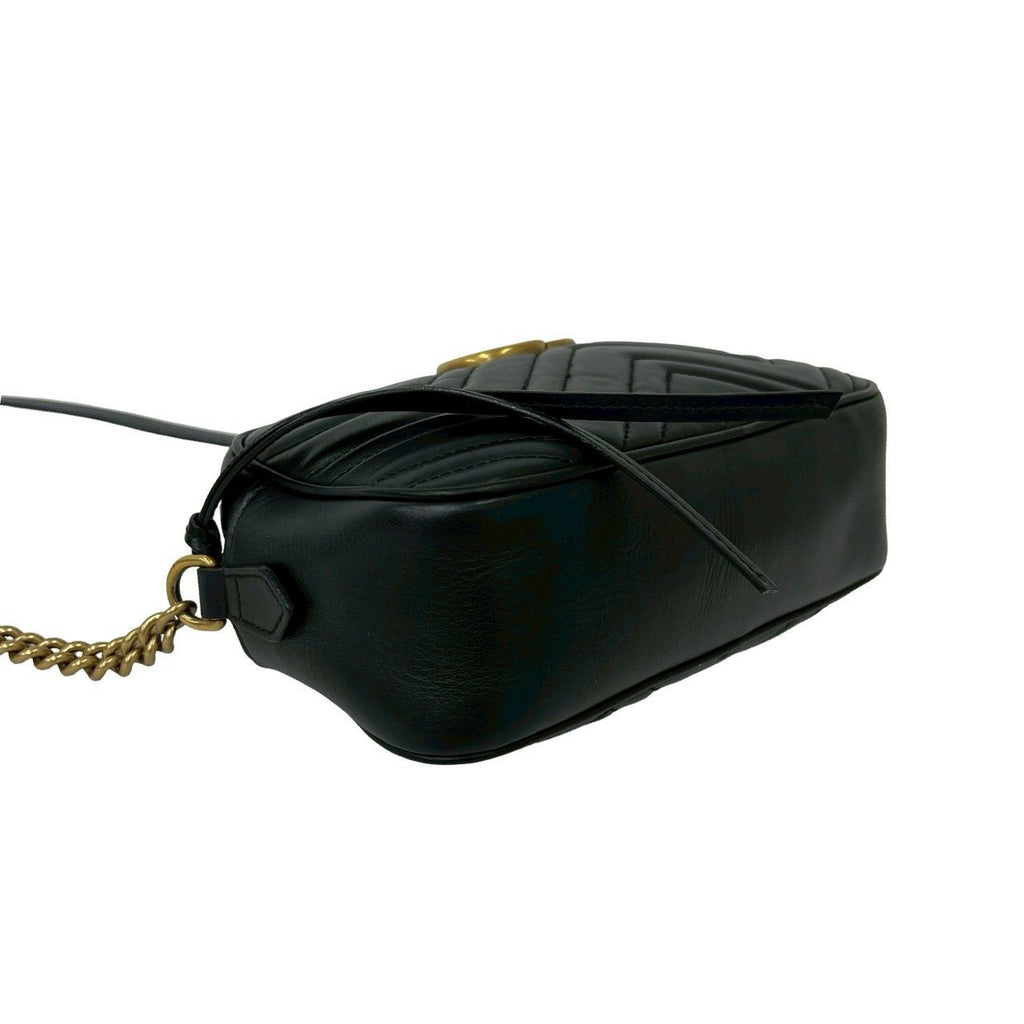 Gucci GG Marmont Logo Quilted Leather Chain Shoulder Bag Pochette Black — view 7