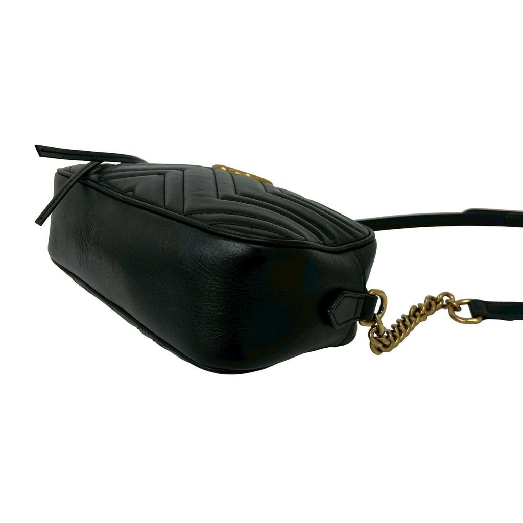 Gucci GG Marmont Logo Quilted Leather Chain Shoulder Bag Pochette Black — view 8