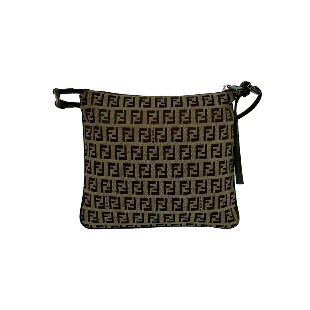 Fendi Zucchino FF Pattern Canvas Leather Shoulder Bag Crossbody Pochette Brown — view 3
