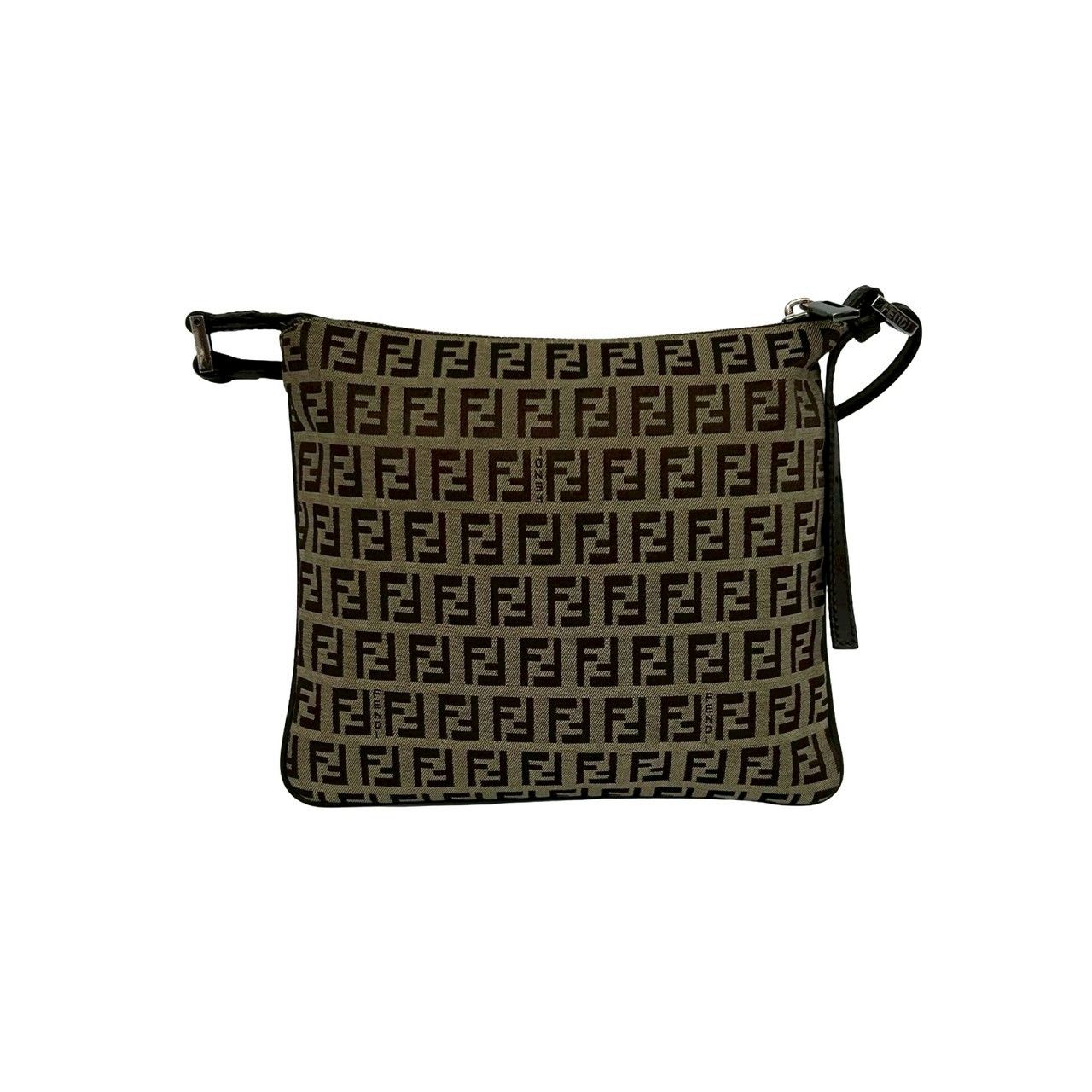 Fendi Zucchino FF Pattern Canvas Leather Shoulder Bag Crossbody Pochette Brown — view 3