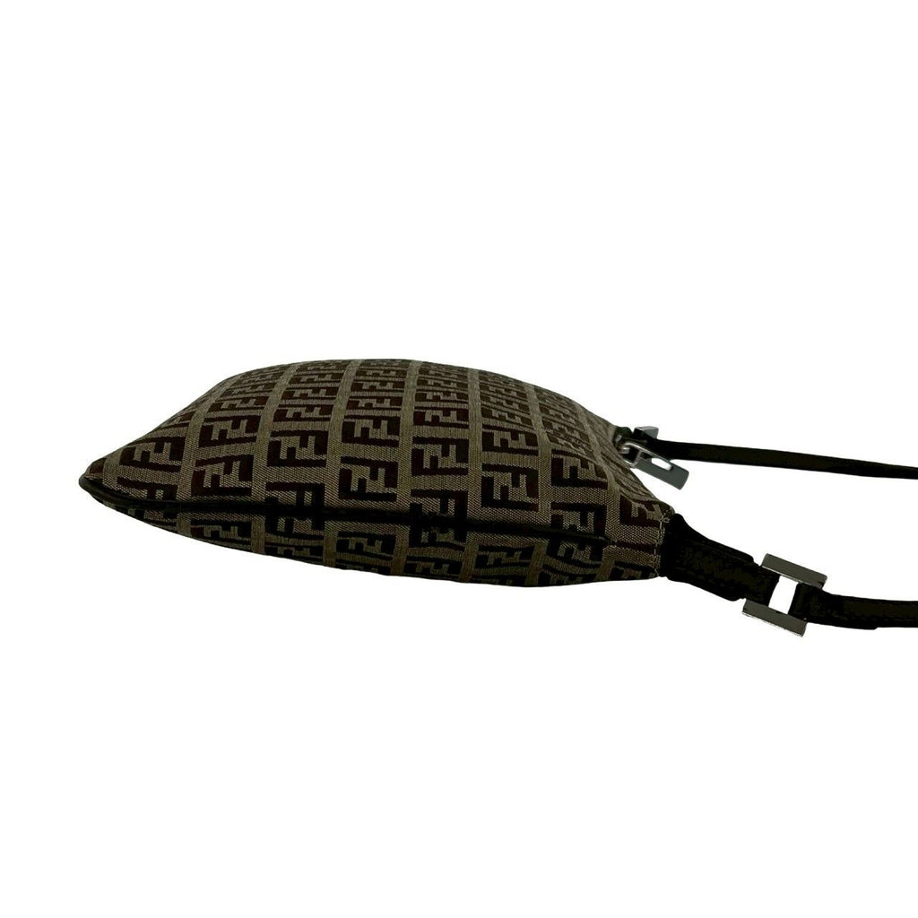 Fendi Zucchino FF Pattern Canvas Leather Shoulder Bag Crossbody Pochette Brown — view 6
