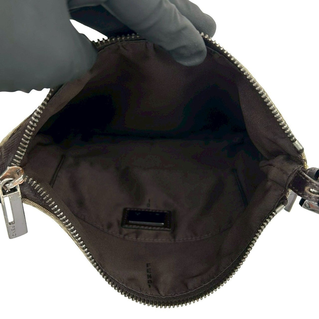 Fendi Zucchino FF Pattern Canvas Leather Shoulder Bag Crossbody Pochette Brown — view 9