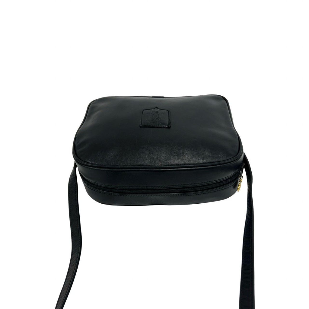 Celine Vintage Triomphe Logo Leather Shoulder Bag Pochette Crossbody Black — view 4
