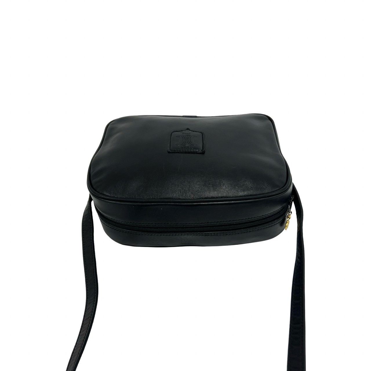 Celine Vintage Triomphe Logo Leather Shoulder Bag Pochette Crossbody Black — view 4