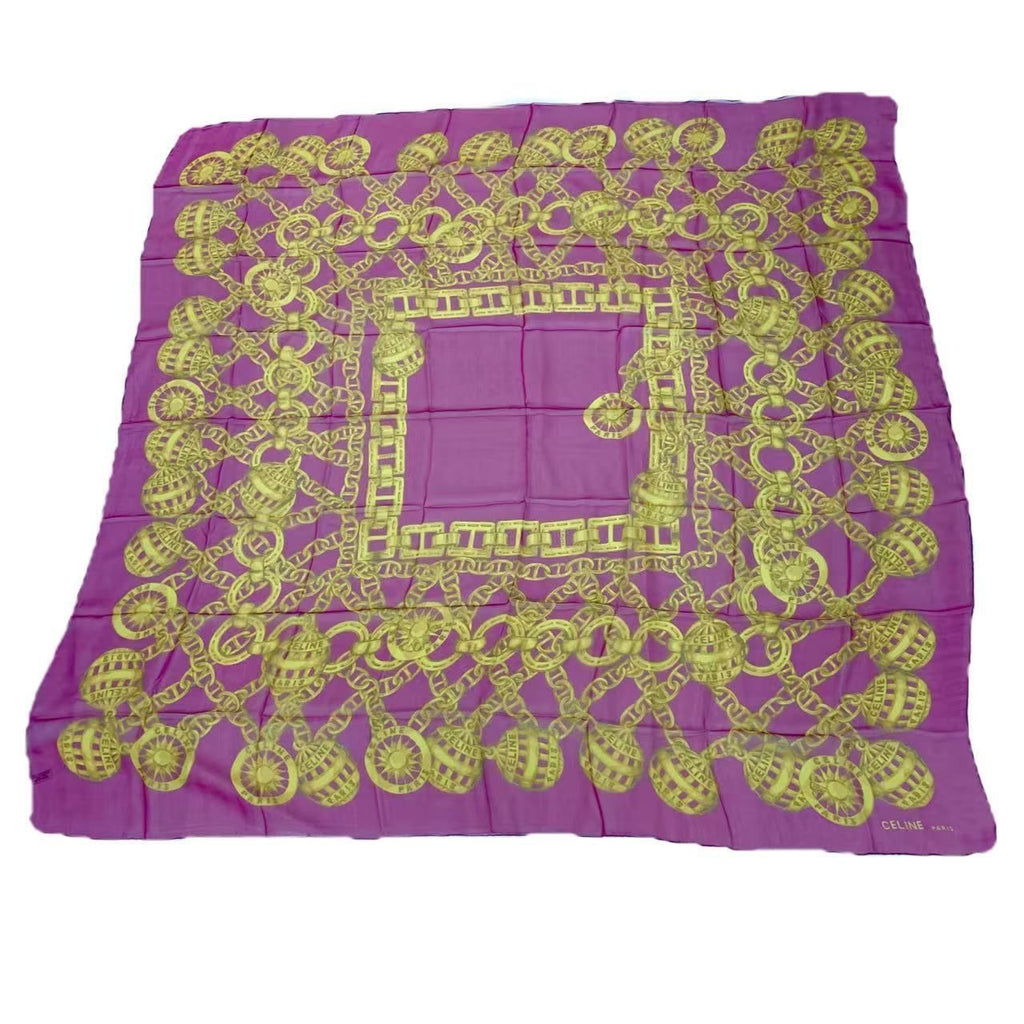 Celine Large Cm Silk Scarf Shawl Pink