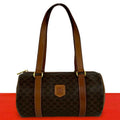 Celine Vintage Magadam Blason Triomphe Pattern Leather Mini Boston Bag Brown