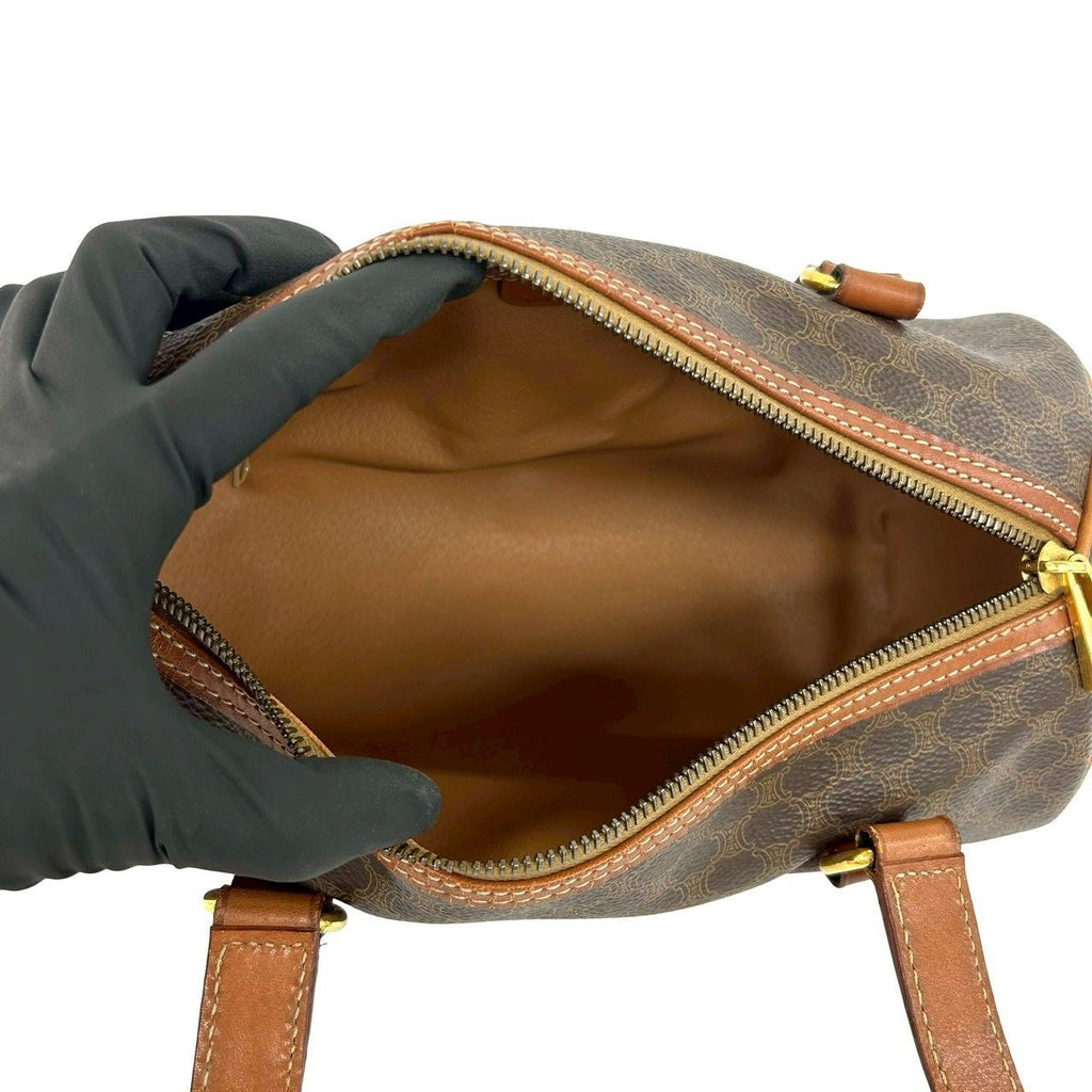 Celine Vintage Magadam Blason Triomphe Pattern Leather Mini Boston Bag Brown — view 9