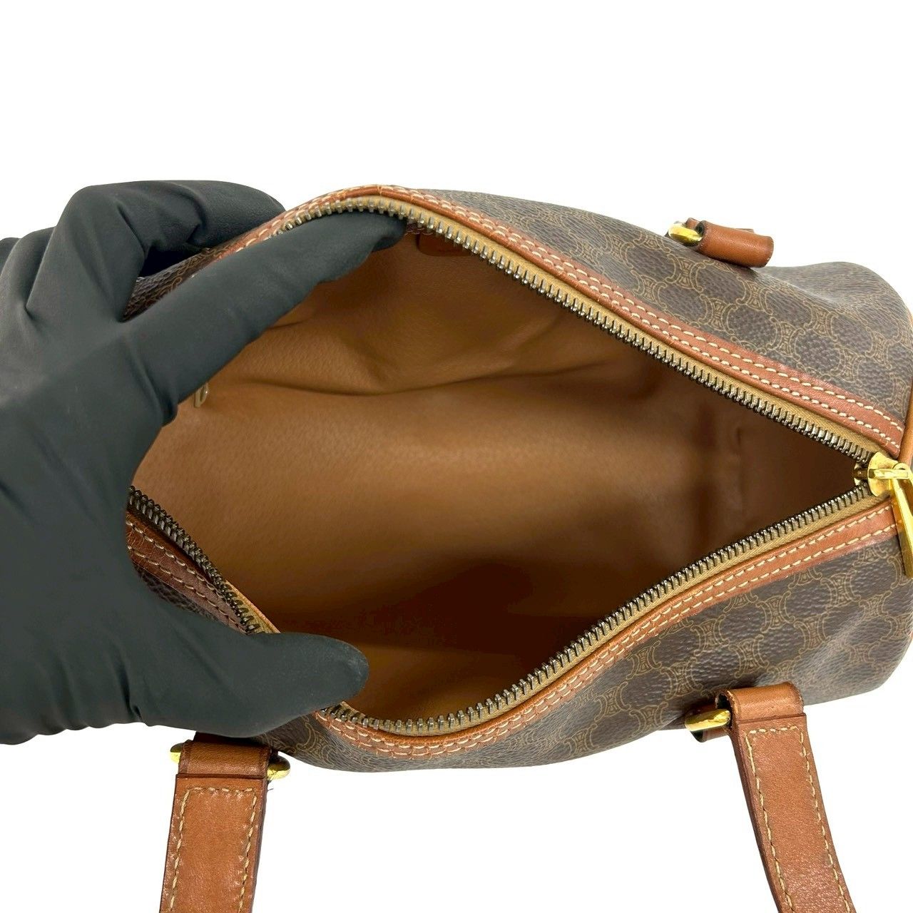Celine Vintage Magadam Blason Triomphe Pattern Leather Mini Boston Bag Brown — view 9