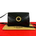 Celine Vintage Circle Logo Leather Shoulder Bag Pochette Crossbody Black