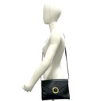 Celine Vintage Circle Logo Leather Shoulder Bag Pochette Crossbody Black — view 2