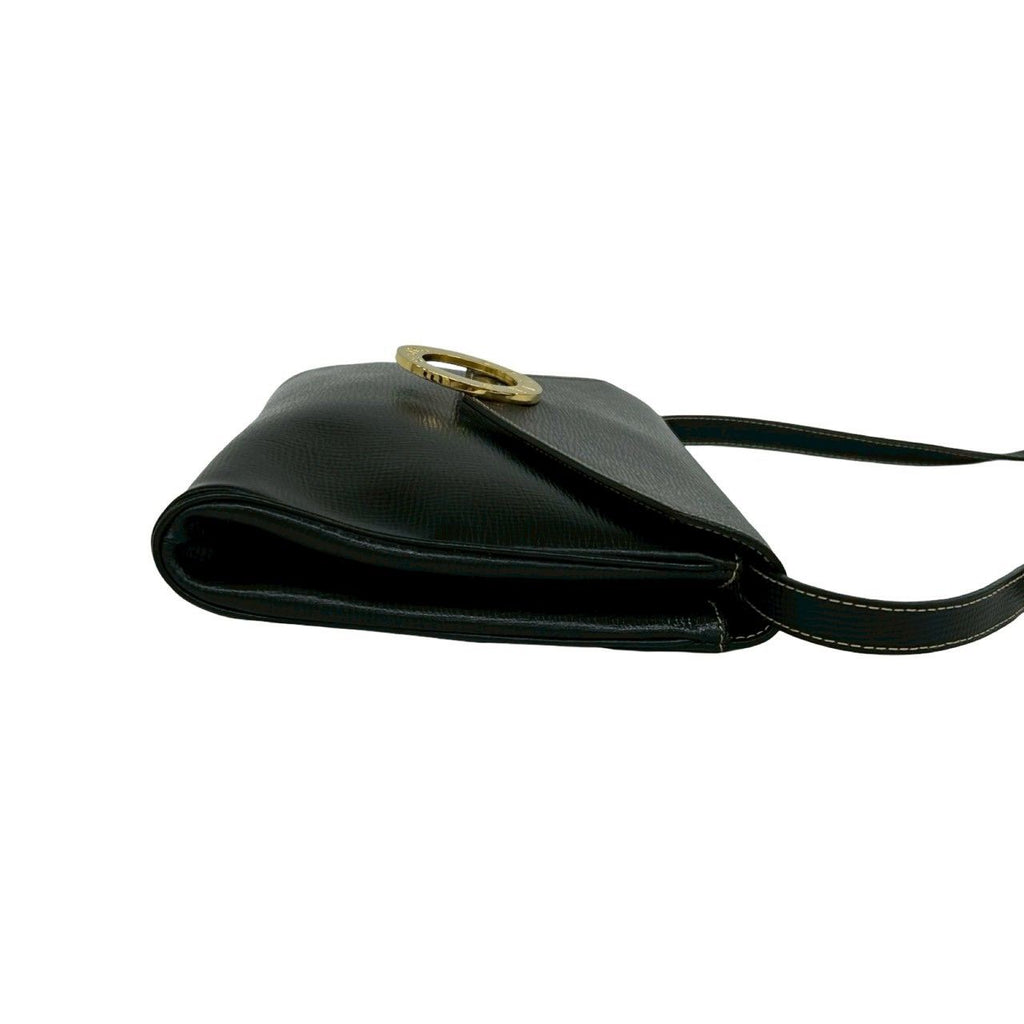 Celine Vintage Circle Logo Leather Shoulder Bag Pochette Crossbody Black — view 6