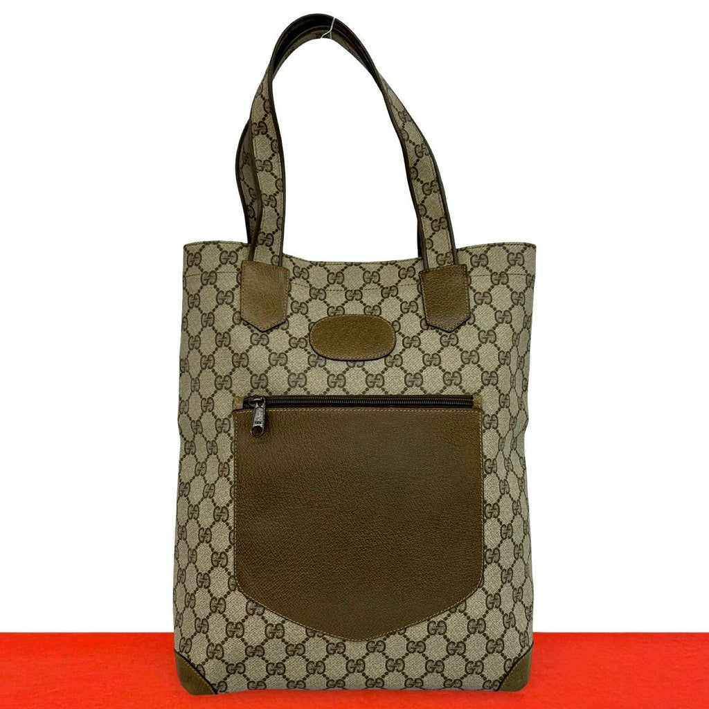 Gucci Vintage GG Pattern Leather Tote Brown