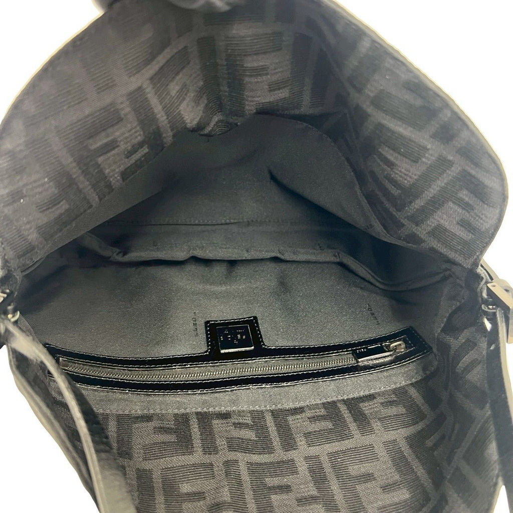 Fendi FF Zucca Pattern Canvas Leather Shoulder Bag Black — view 9